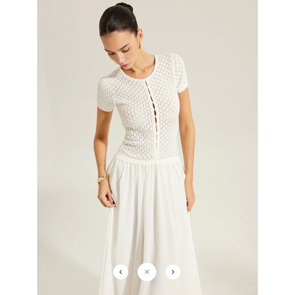 Commense Sheer-Panel Button-Front Knit Dress Sz L